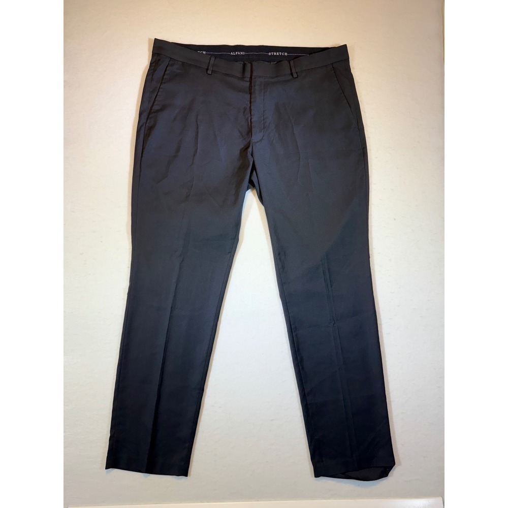 Alfani Mens Black Stretch Dress Pants Slim Fit Flat Front Size 38W 32L